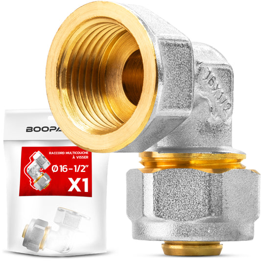 Raccord coude femelle à visser multicouche Ø16 / Ø20 – 1/2" et 3/4"