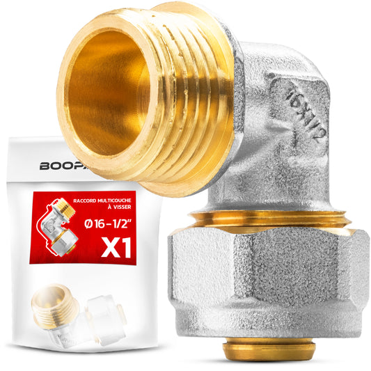 Raccord coude mâle à visser multicouche Ø16 / Ø20 – 1/2" et 3/4"