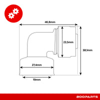 Coude femelle à visser multicouche Ø16 × 1/2" (15/21) – plan coté