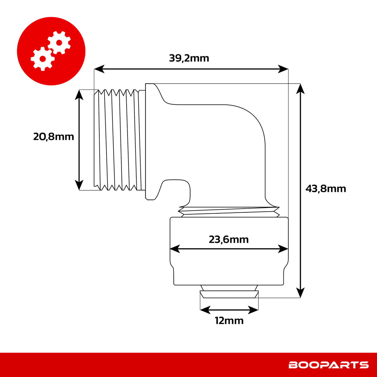 Coude mâle à visser multicouche Ø16 × 1/2" (15/21) – plan coté