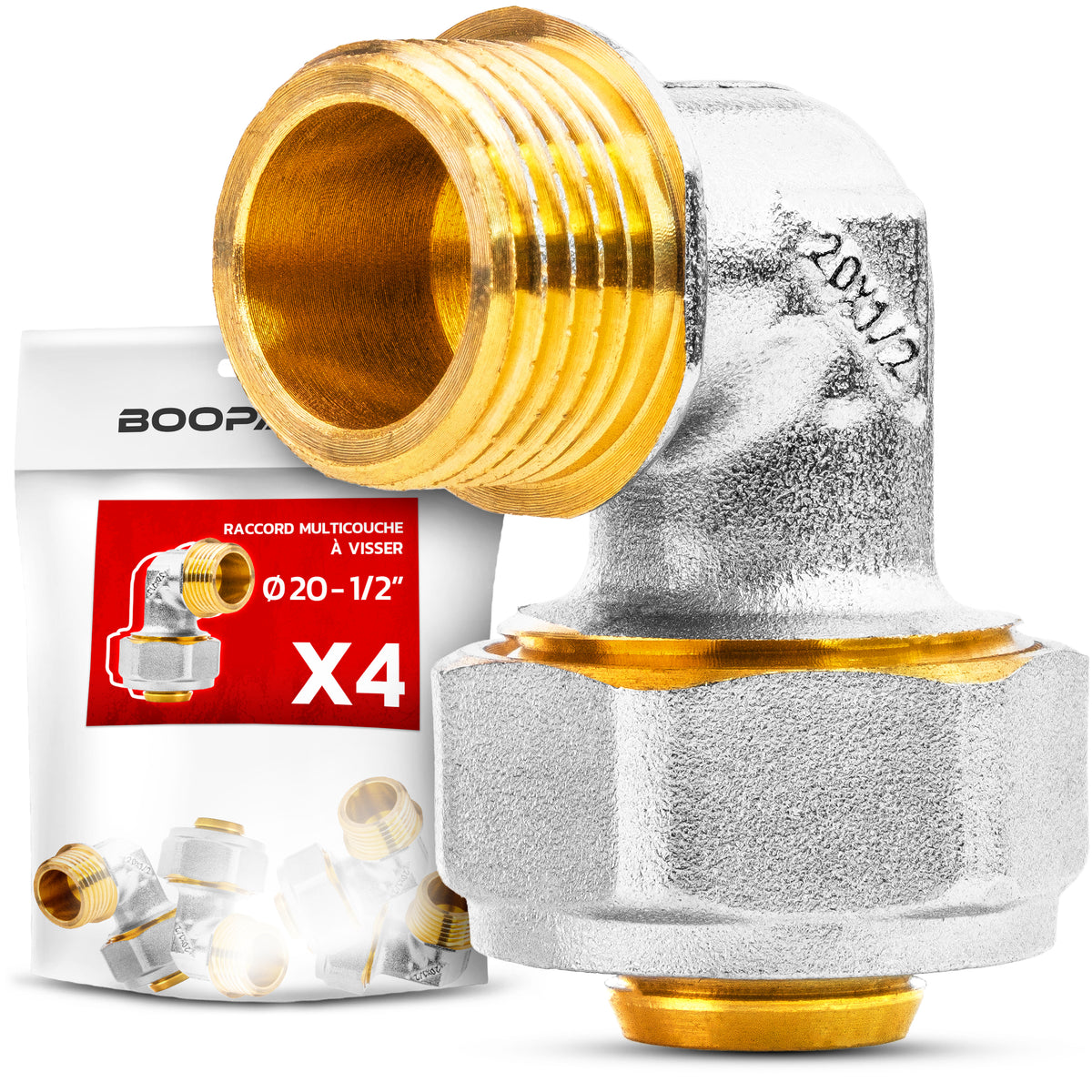 Coude mâle à visser multicouche Ø20 × 1/2" (15/21) – lot de 4