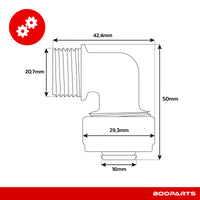 Coude mâle à visser multicouche Ø20 × 1/2" (15/21) – plan coté