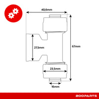 Té femelle à visser multicouche Ø16 × 1/2" × Ø16 – plan coté