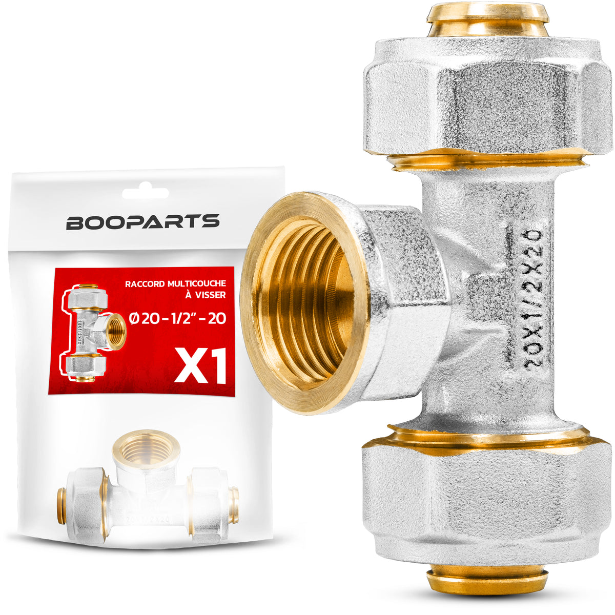 Té femelle à visser multicouche Ø20 × 1/2" × Ø20 – à l'unité